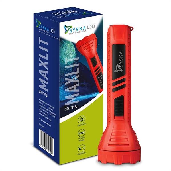 SYSKA T112Ul Maxlit 1W Bright Led Rechargeable Torch (Red, ABS)